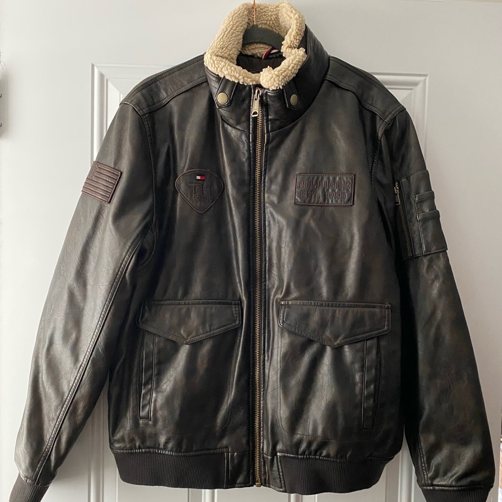 Tommy Hilfiger Vintage Faux Leather Jacket, Vintage Brown, Size XL, Brown